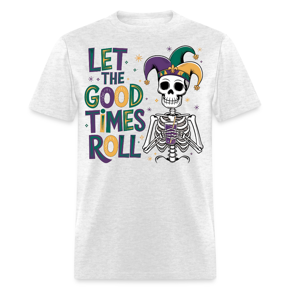 Let the Good Times Roll Mardi Gras Tee Funny Skeleton Jester Hat T-shirt - light heather gray