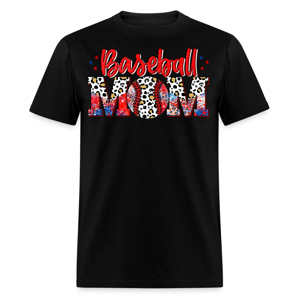 Stylish Baseball Mom Leopard Print T-shirt - black