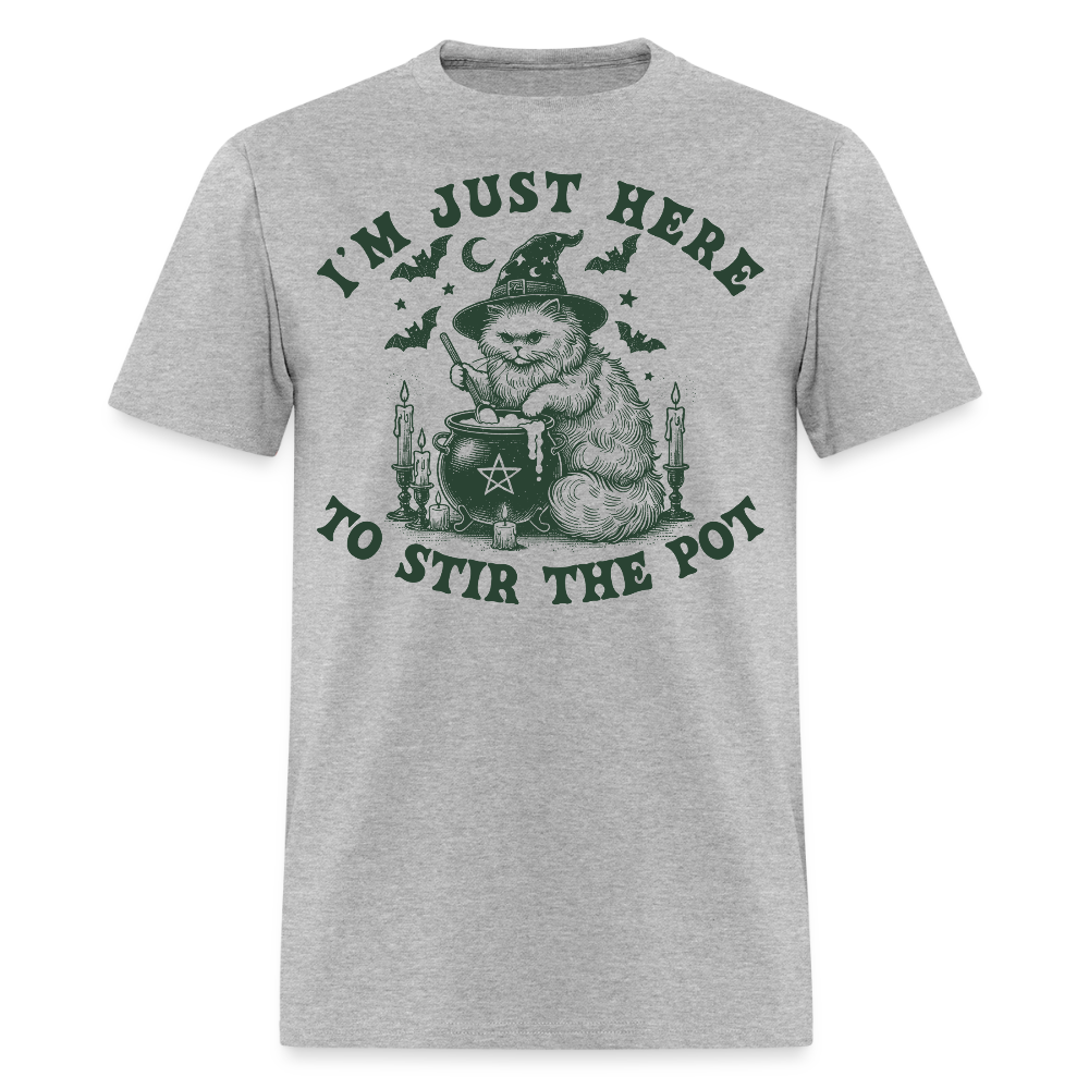 I'm Just Here To Stir The Pot Halloween Cat T-Shirt - heather gray