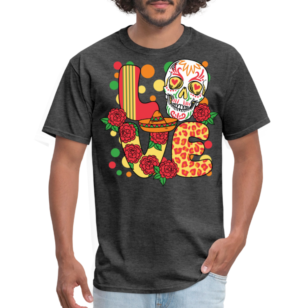 Day Of The Dead Skull Tee Mexican Heritage Floral Skull T-shirt - heather black
