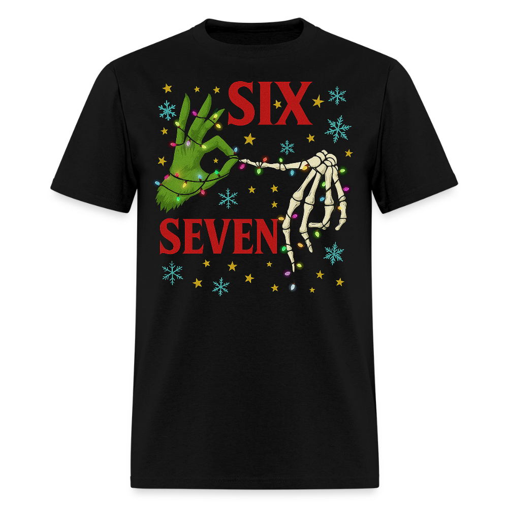 Six Seven Christmas Grinch And Skeleton Hands T-Shirt - black