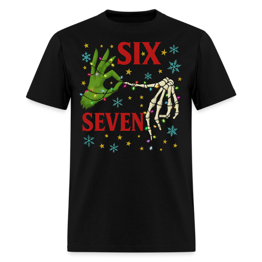 Six Seven Christmas Grinch And Skeleton Hands T-Shirt - black