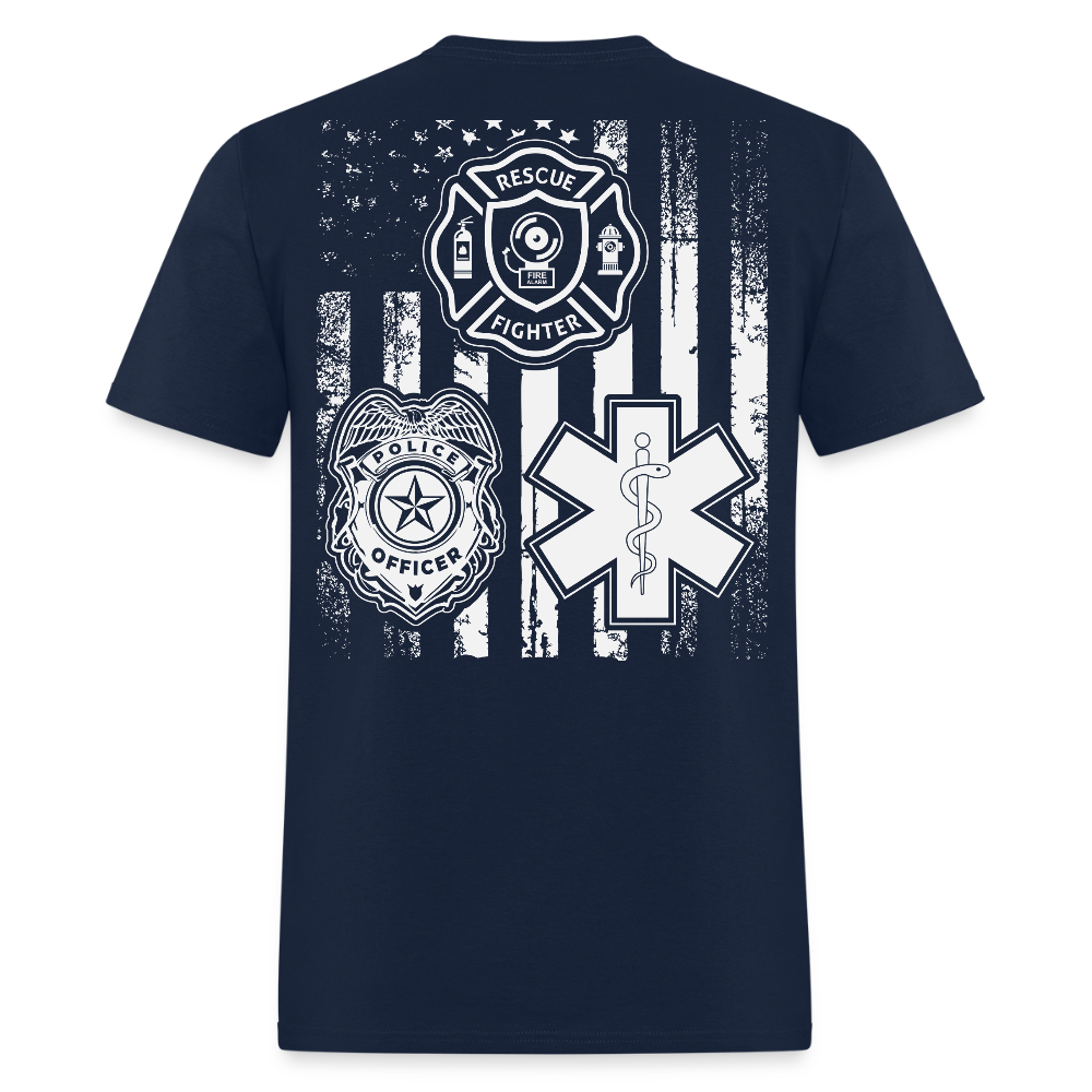 First Responders Heroes EMT Police Firefighter T-Shirt - navy