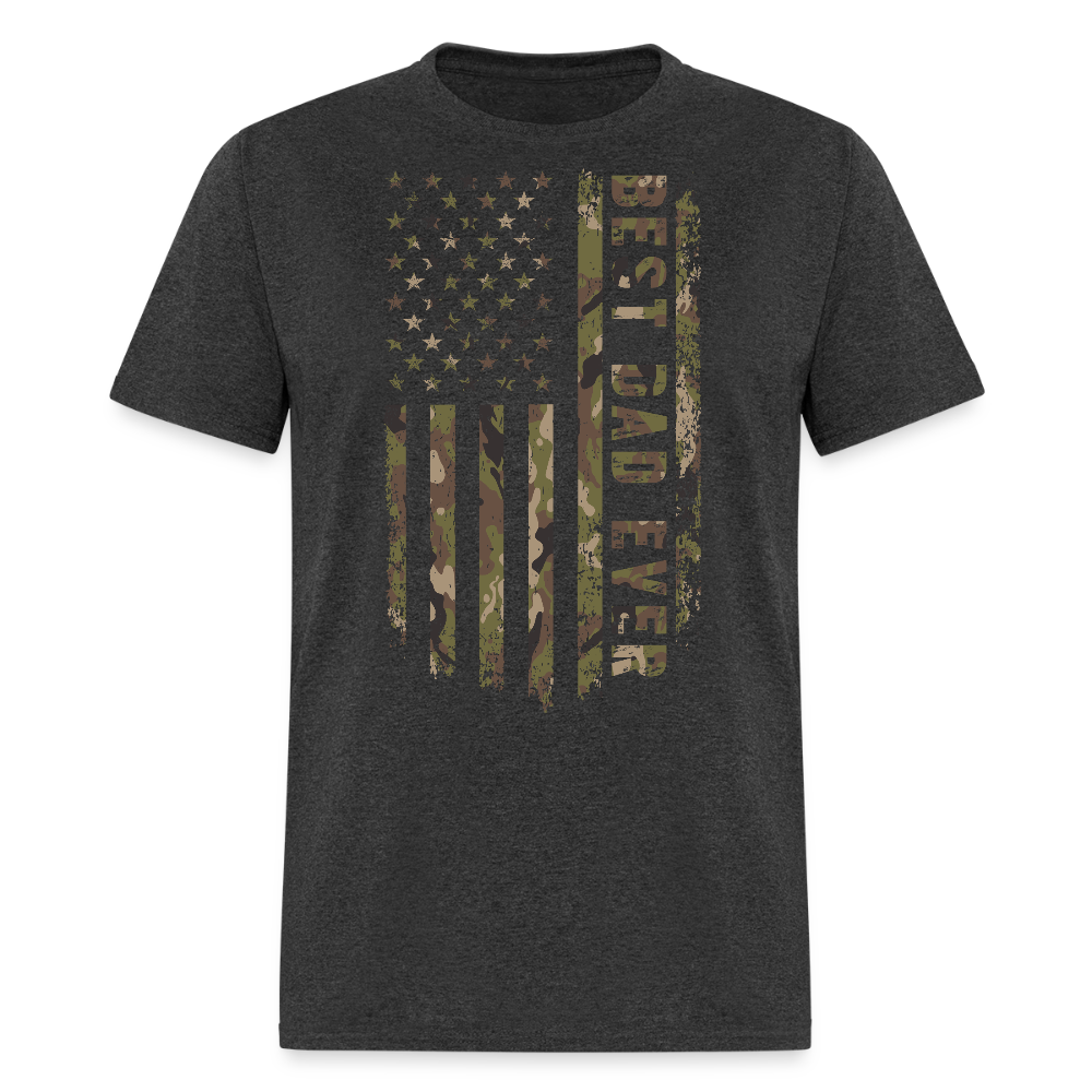 Distressed Camouflage American Flag Dad T-shirt - heather black