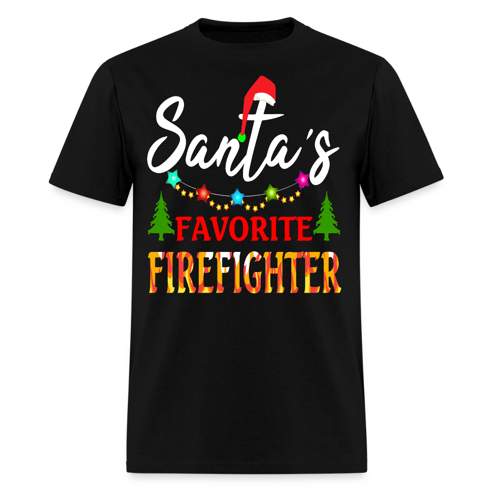 Santa’s Favorite Firefighter Christmas Gift For Fireman T-Shirt - black