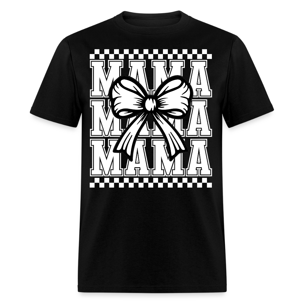 Retro Style Mom Tee With Bow Bold Checkered Mama T-shirt - black