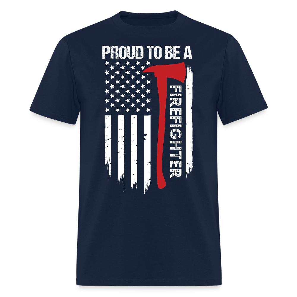 Proud to Be a Firefighter American Flag T-Shirt - navy