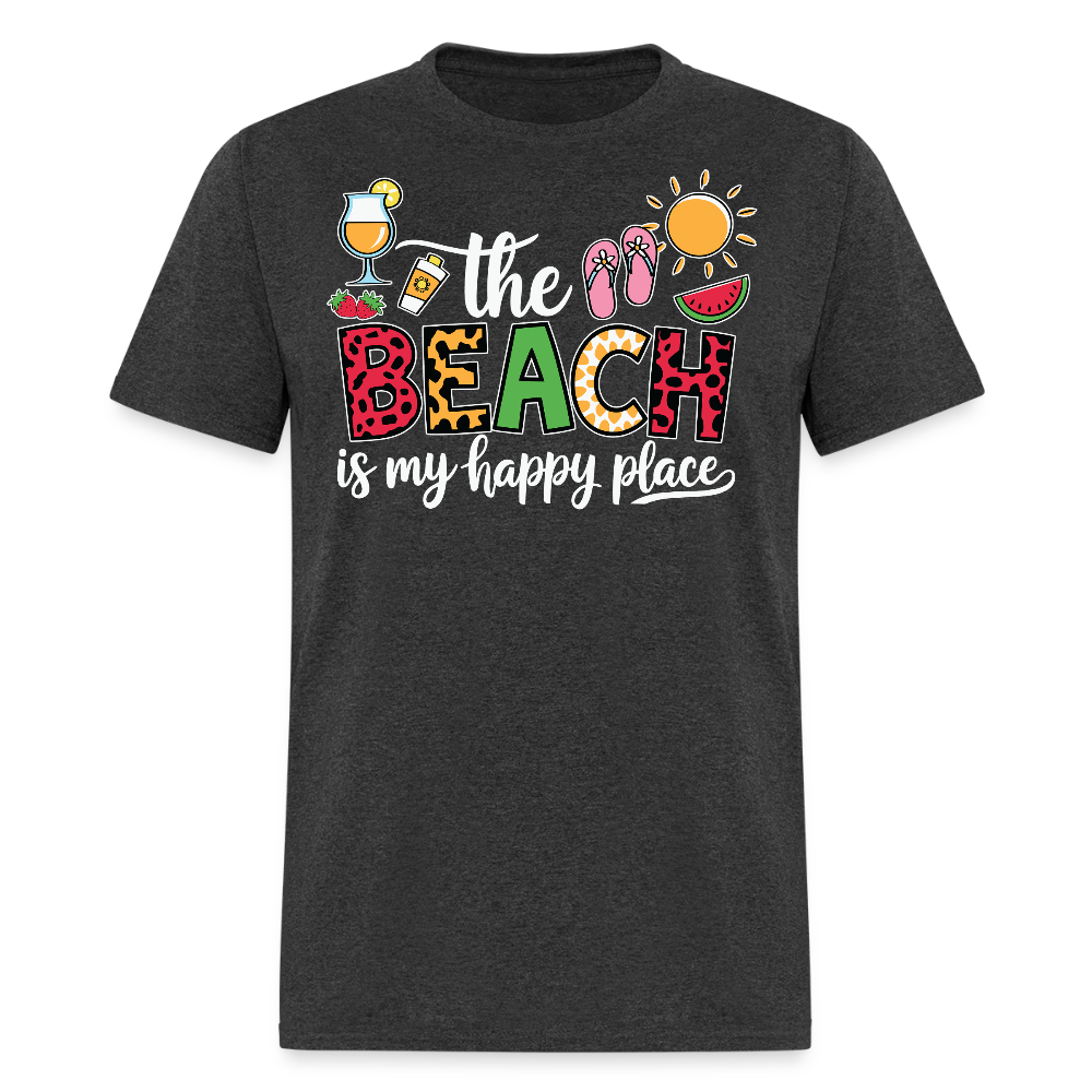 Happy Place Beach Vacation Flip Flop And Sun T-shirt - heather black