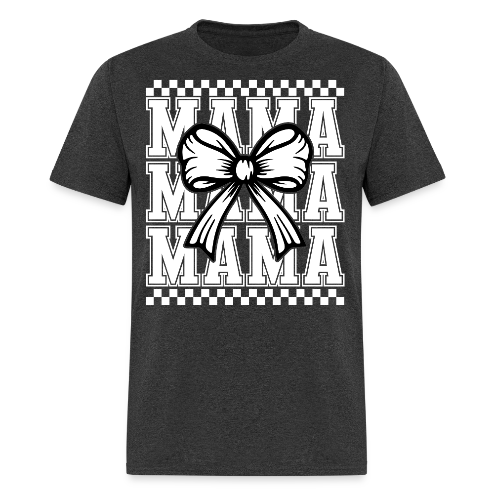 Retro Style Mom Tee With Bow Bold Checkered Mama T-shirt - heather black