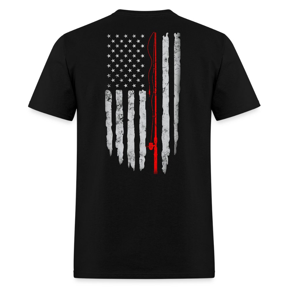 Fishing Tee With American Flag Patriotic T-Shirt - black