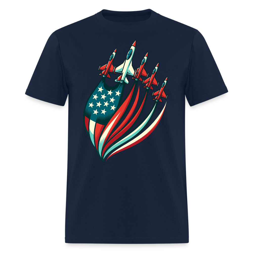 American Flag Patriotic Fighter Jet T-Shirt - navy