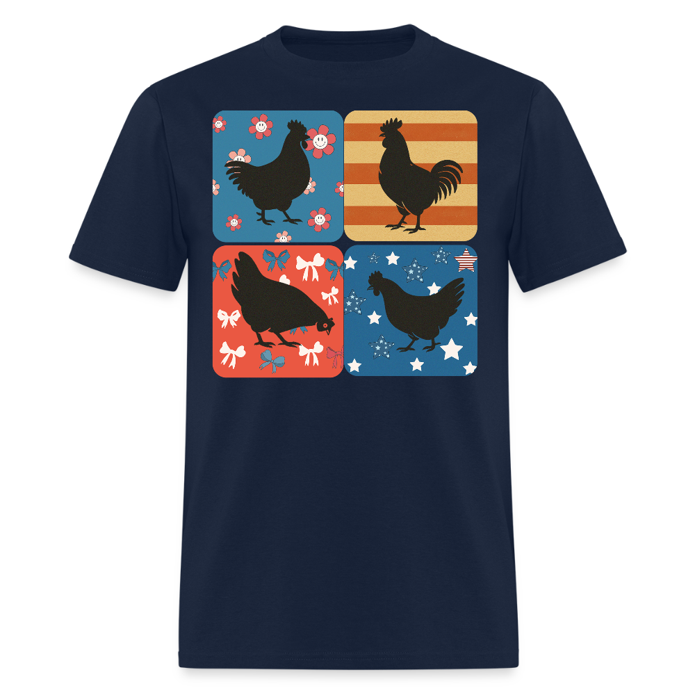 Cute Country Chicken Patriotic Rooster T-Shirt - navy