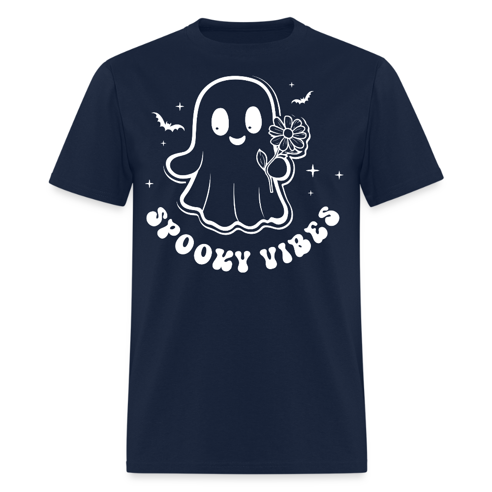 Spooky Vibes Funny Ghost Halloween T-Shirt - navy