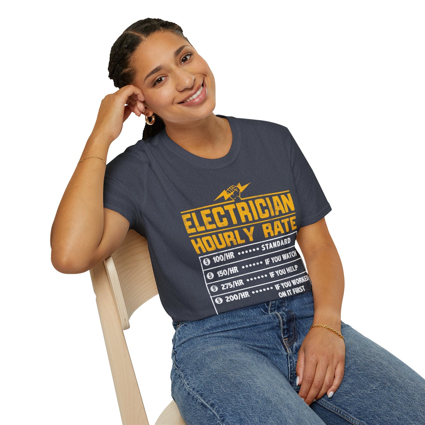 Funny Electrician Gifts - Electrician Hourly Rate Unisex Softstyle T-Shirt