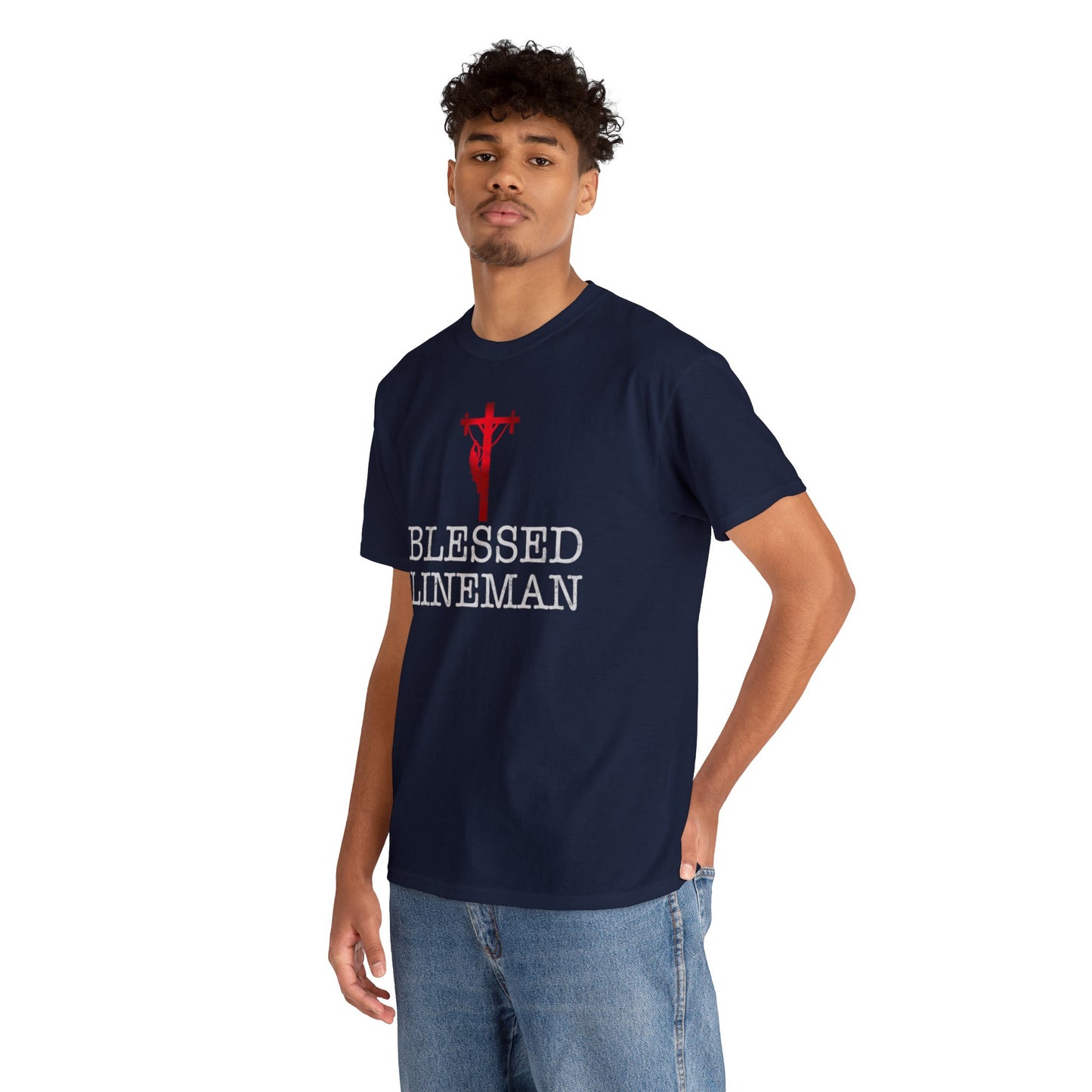 Blessed Lineman gift for Christian Lineman Unisex Heavy Cotton Tee