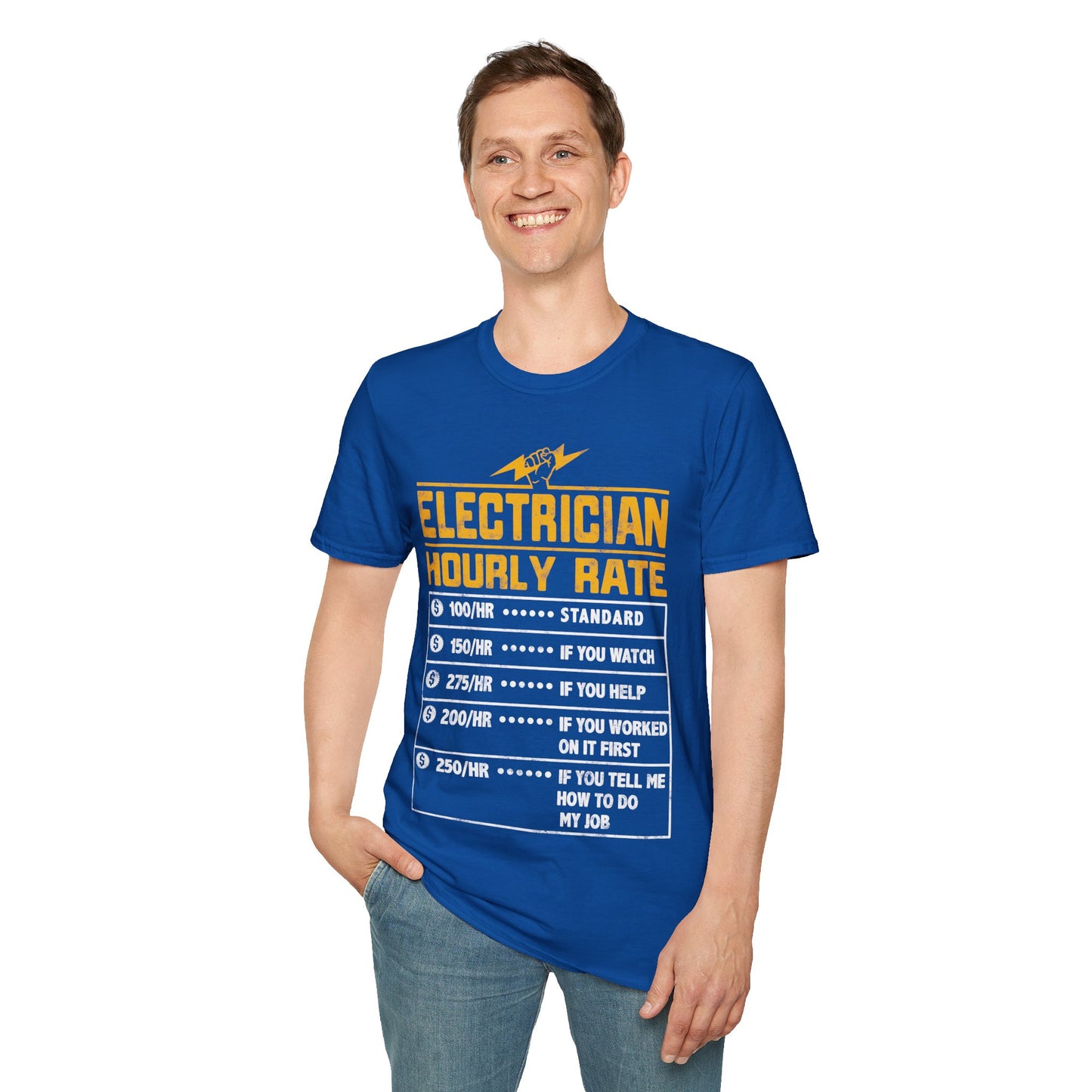 Funny Electrician Gifts - Electrician Hourly Rate Unisex Softstyle T-Shirt