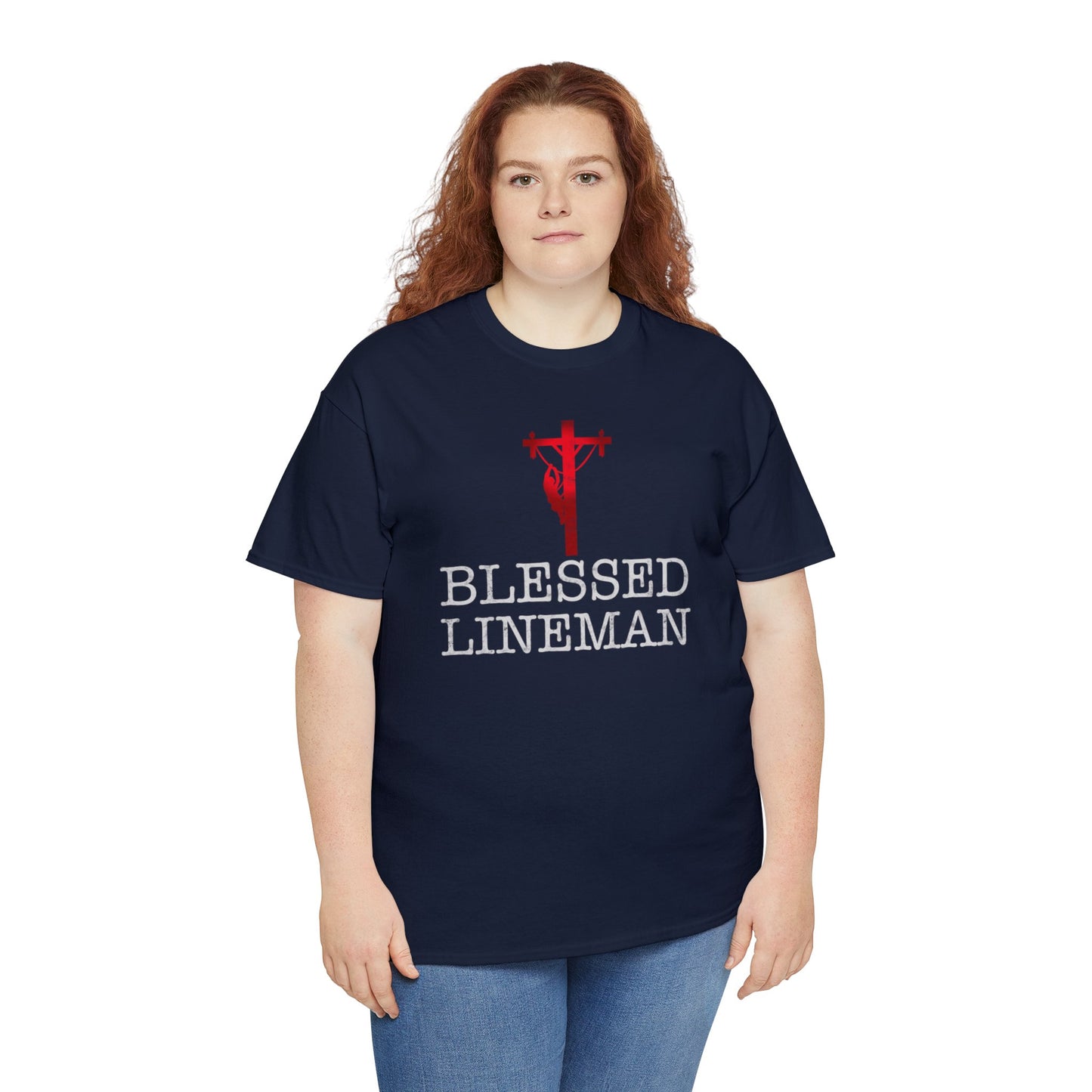 Blessed Lineman gift for Christian Lineman Unisex Heavy Cotton Tee