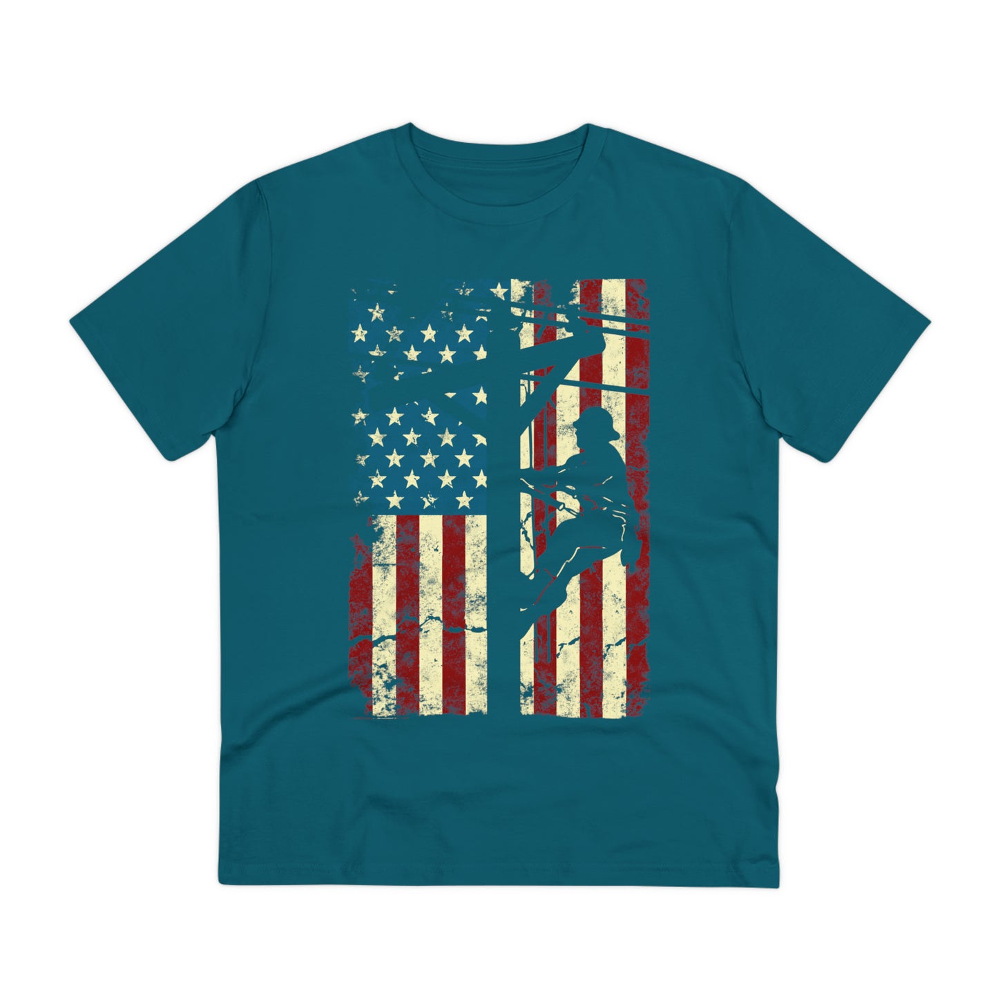 American Flag Electric Cable Lineman Organic Creator T-shirt - Unisex