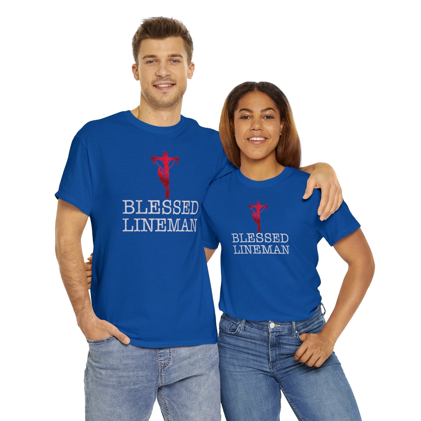 Blessed Lineman gift for Christian Lineman Unisex Heavy Cotton Tee
