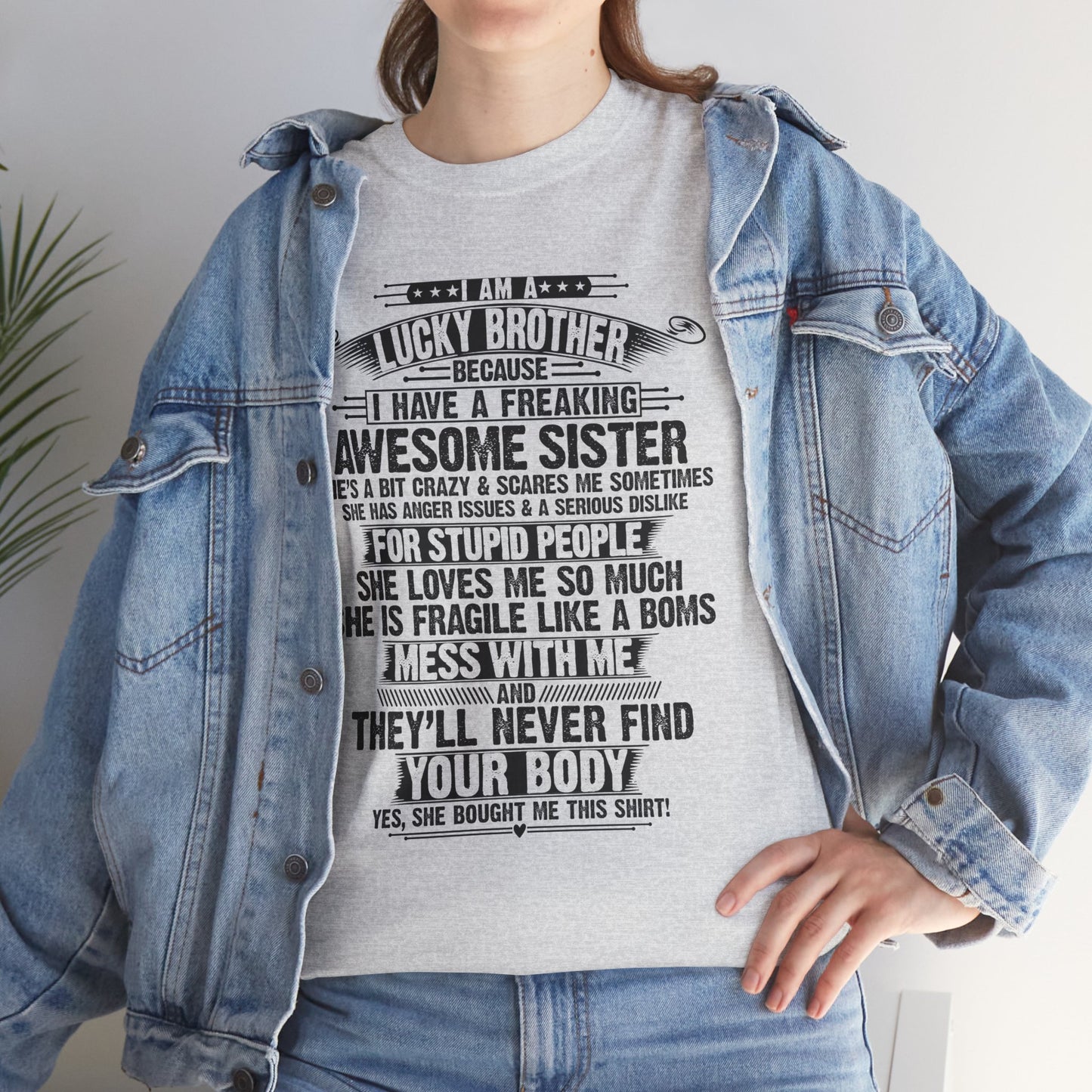 I Am A Lucky Brother Christmas Gift For Brother From Sister T-Shirt
