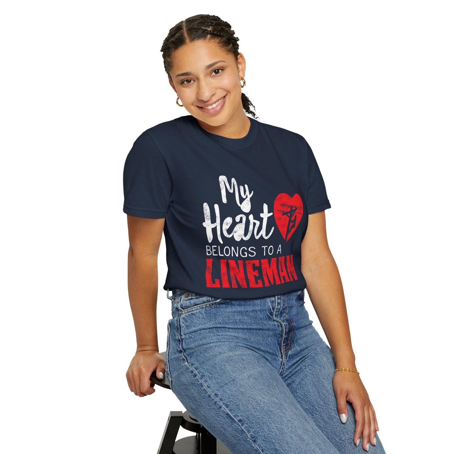 My Heart Belongs to a Electric Cable Lineman gift Unisex Garment-Dyed T-shirt