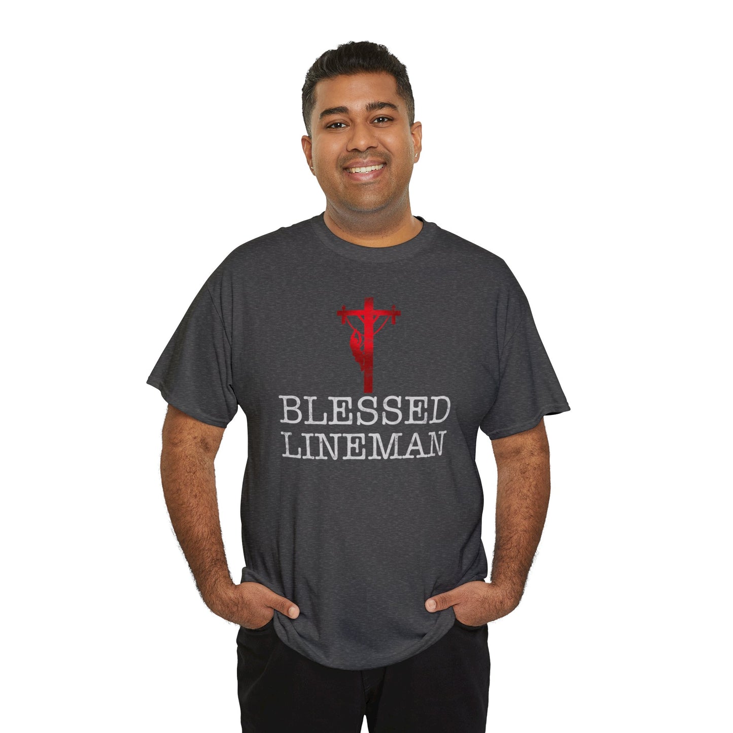 Blessed Lineman gift for Christian Lineman Unisex Heavy Cotton Tee
