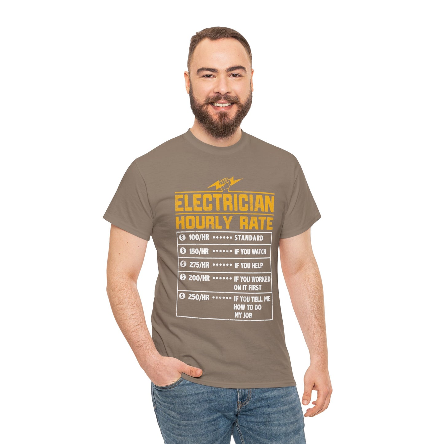 Funny Electrician Hourly Rate gifts for Electrician Unisex Heavy Cotton Tee