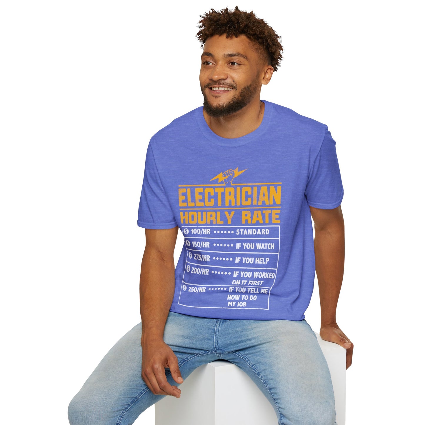 Funny Electrician Gifts - Electrician Hourly Rate Unisex Softstyle T-Shirt