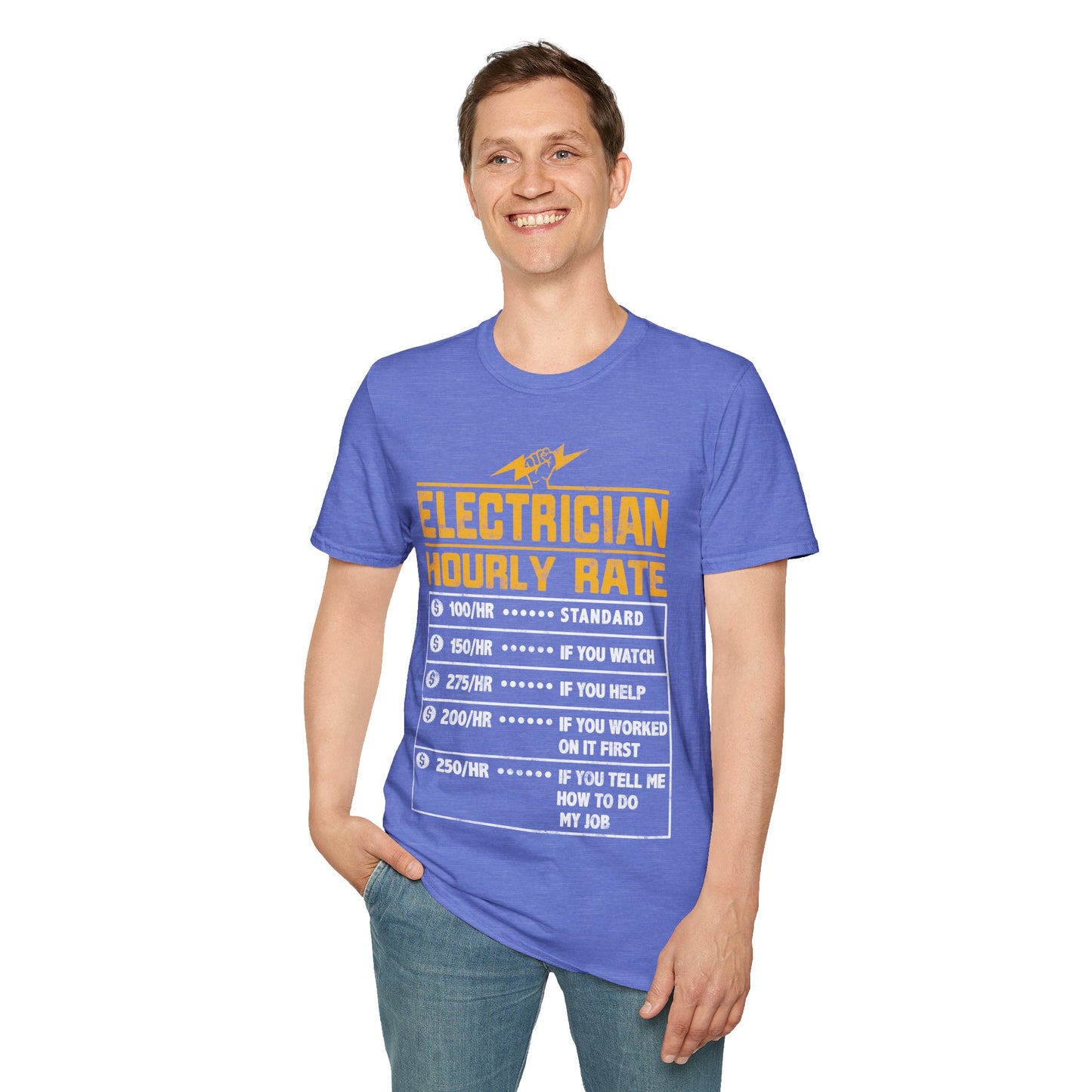 Funny Electrician Gifts - Electrician Hourly Rate Unisex Softstyle T-Shirt