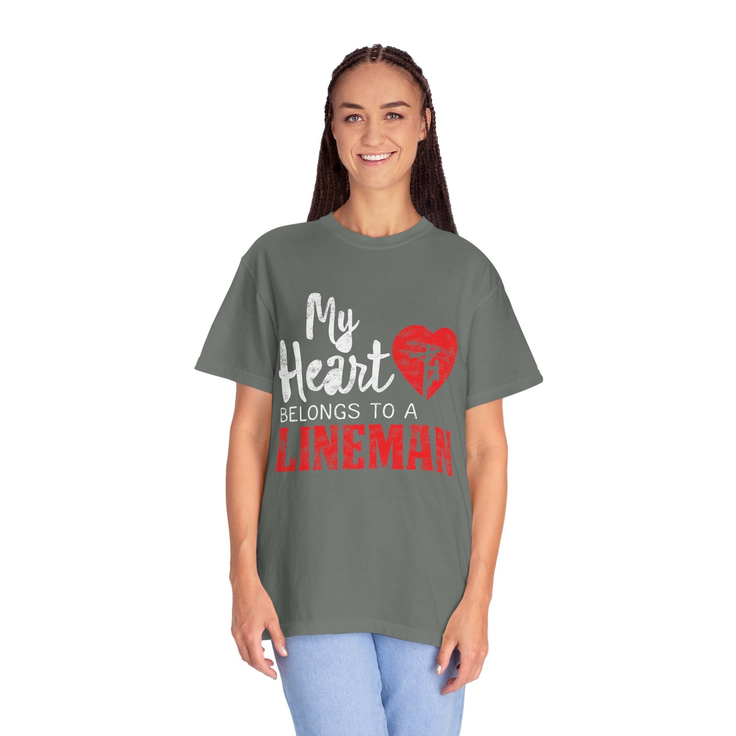 My Heart Belongs to a Electric Cable Lineman gift Unisex Garment-Dyed T-shirt