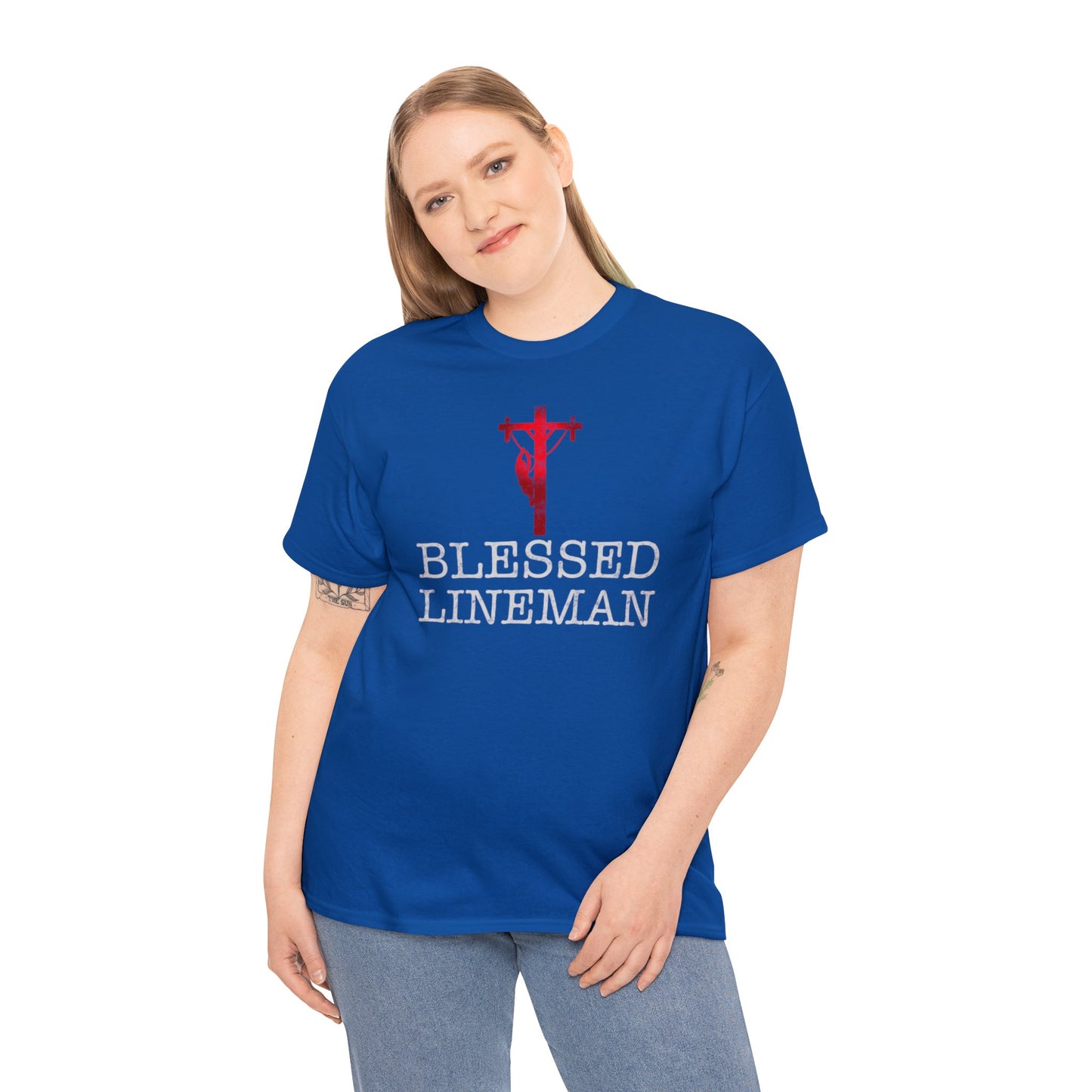 Blessed Lineman gift for Christian Lineman Unisex Heavy Cotton Tee