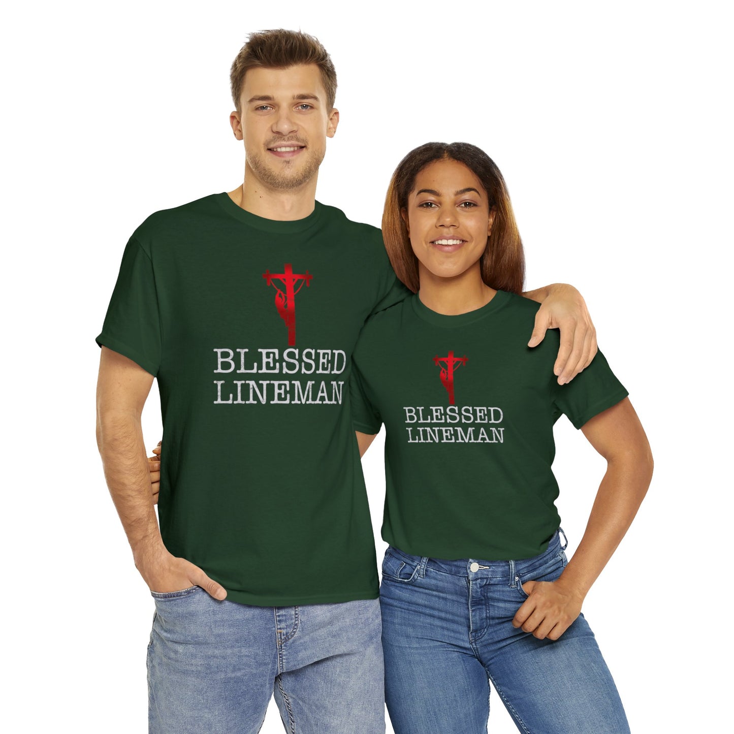 Blessed Lineman gift for Christian Lineman Unisex Heavy Cotton Tee
