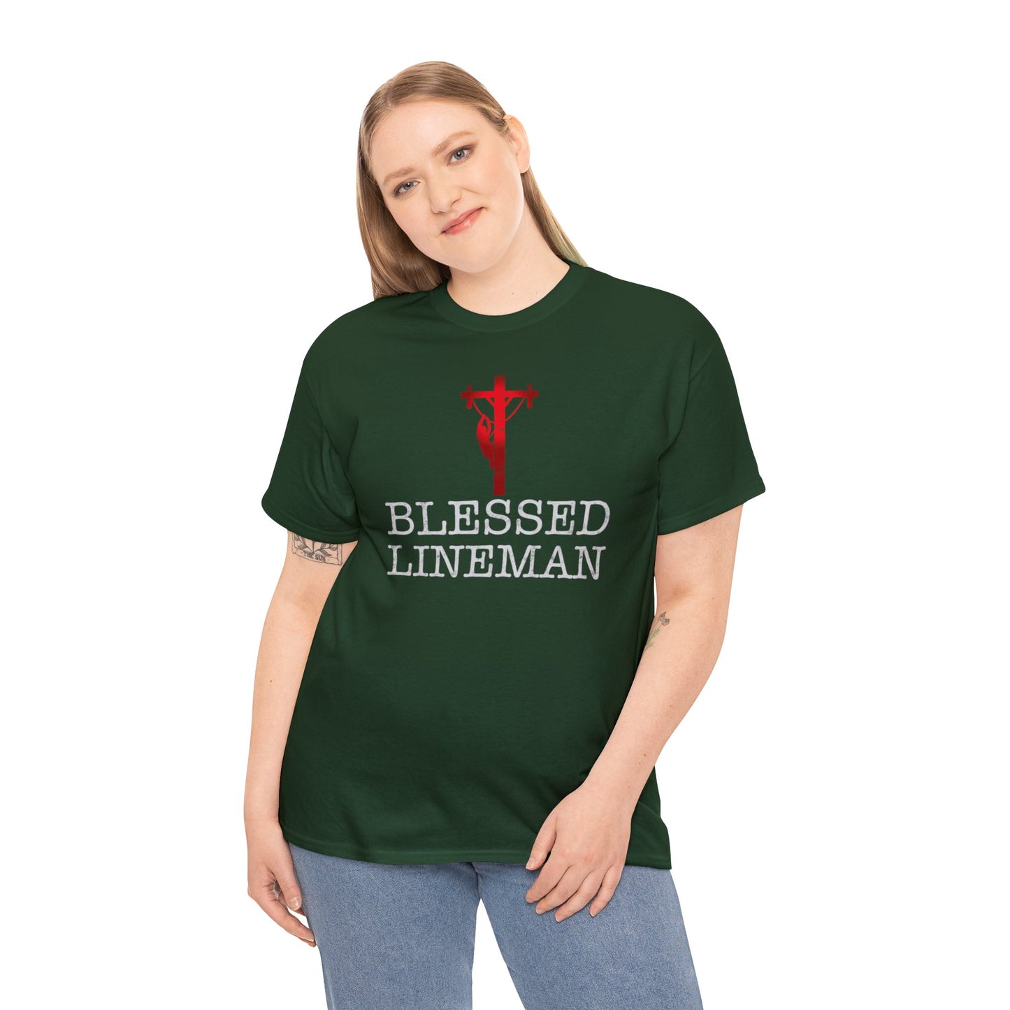 Blessed Lineman gift for Christian Lineman Unisex Heavy Cotton Tee