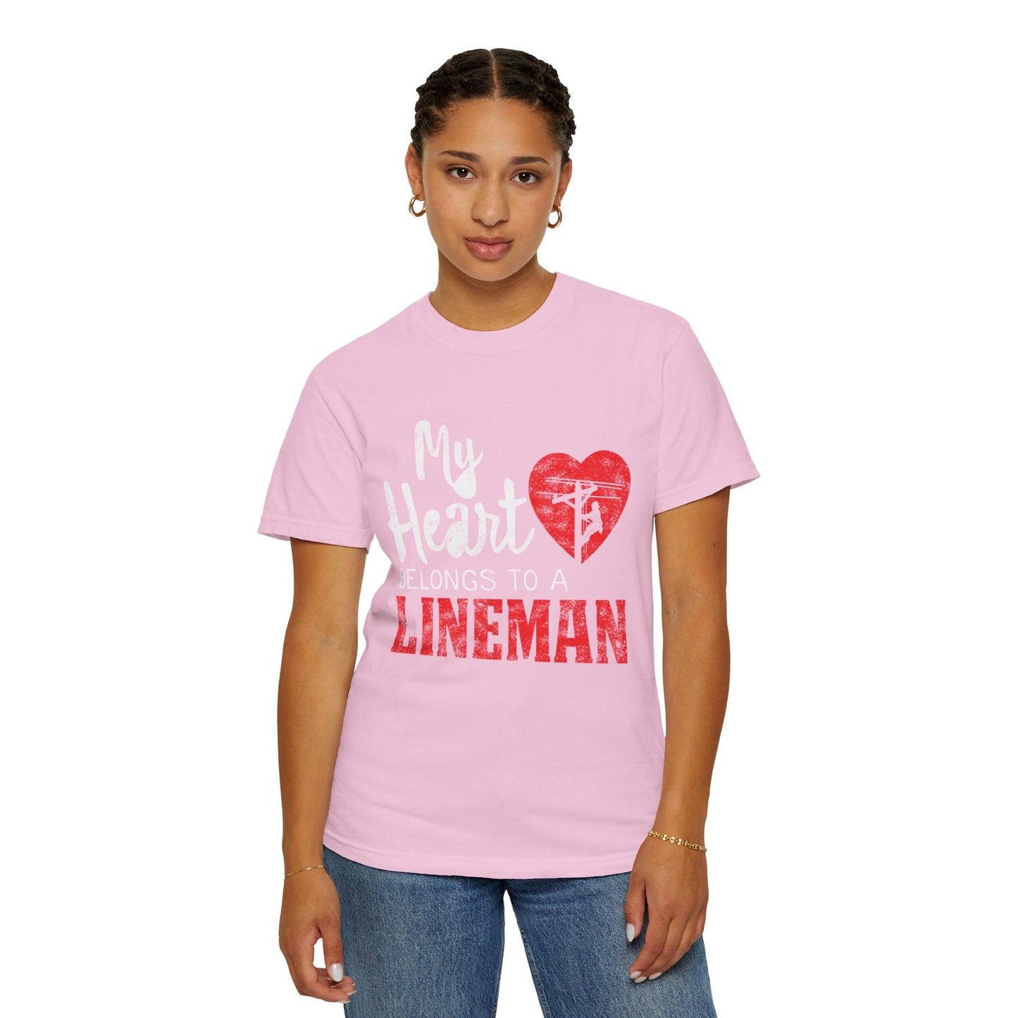My Heart Belongs to a Electric Cable Lineman gift Unisex Garment-Dyed T-shirt