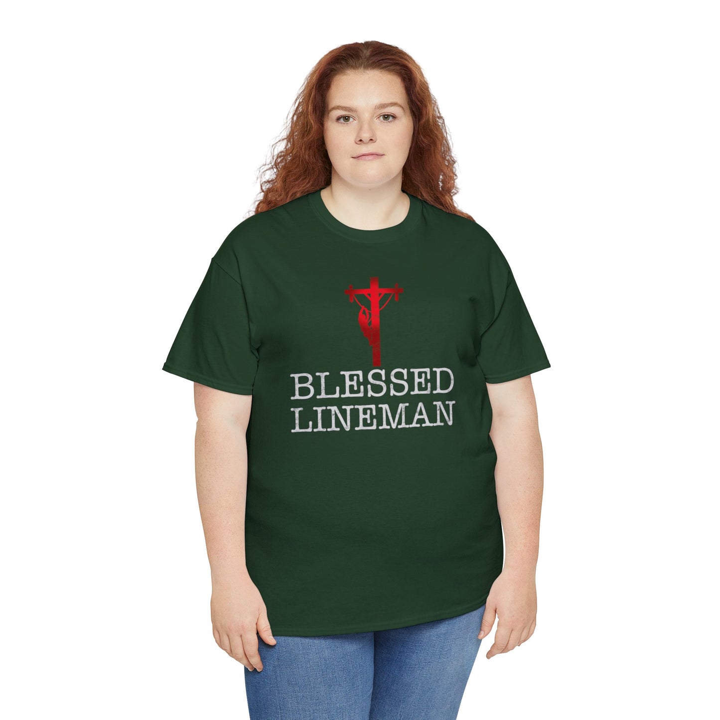 Blessed Lineman gift for Christian Lineman Unisex Heavy Cotton Tee