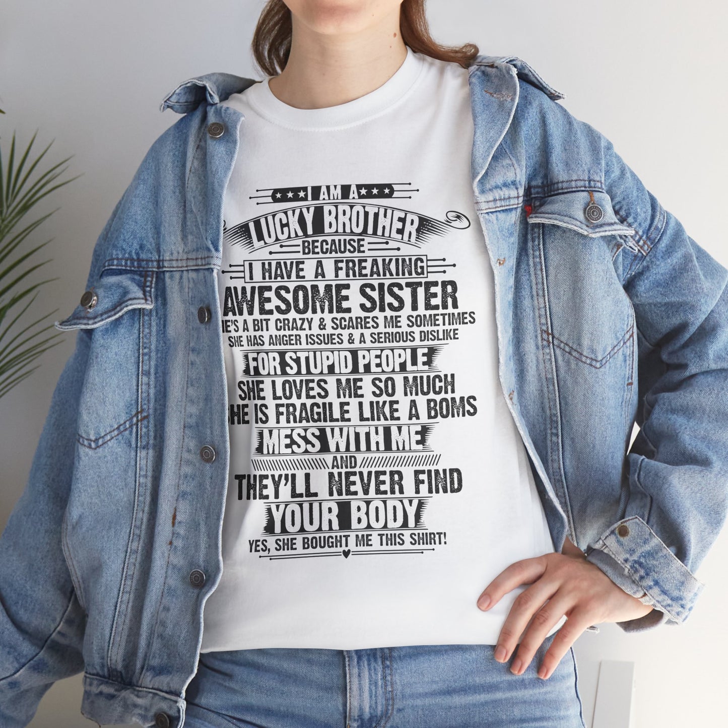 I Am A Lucky Brother Christmas Gift For Brother From Sister T-Shirt