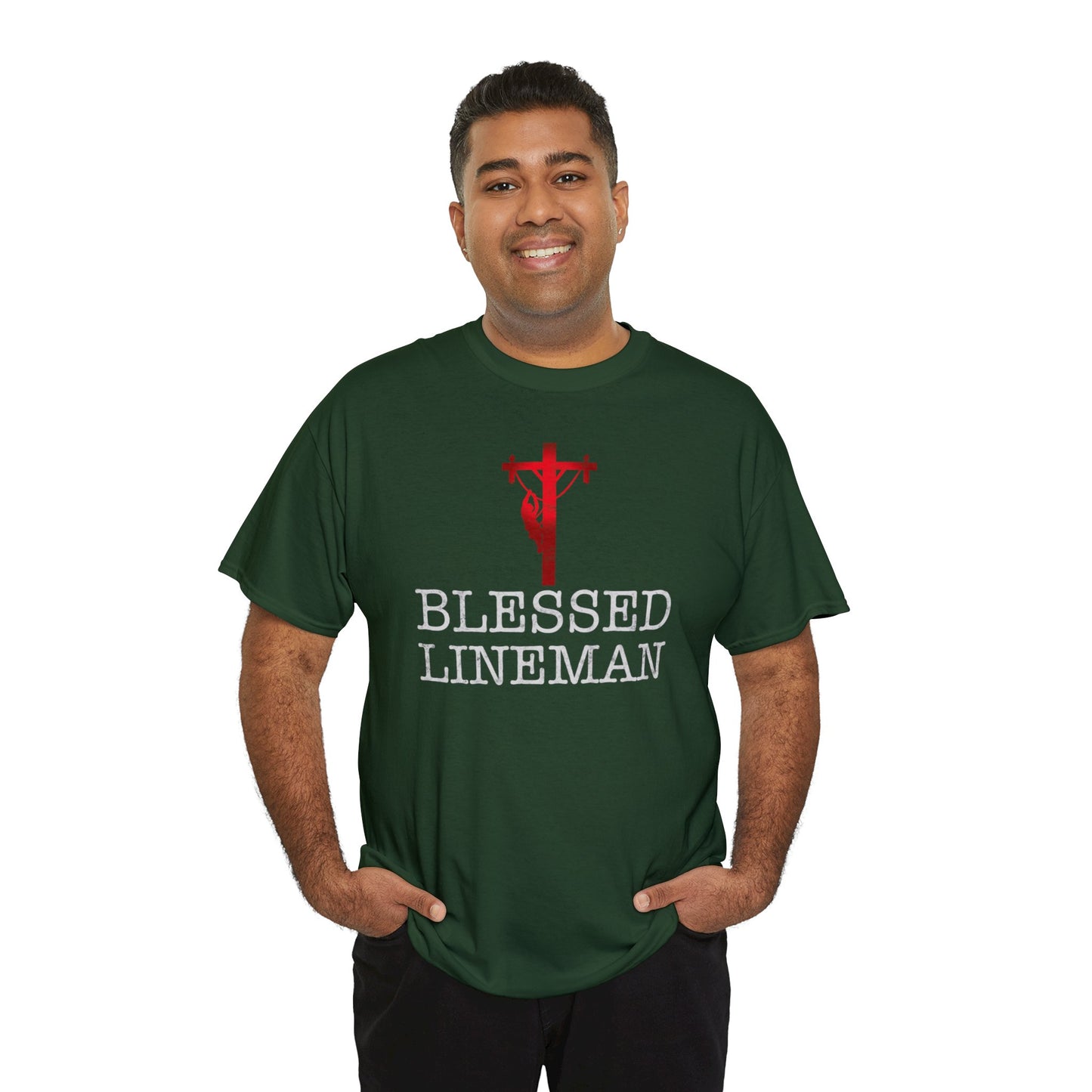 Blessed Lineman gift for Christian Lineman Unisex Heavy Cotton Tee