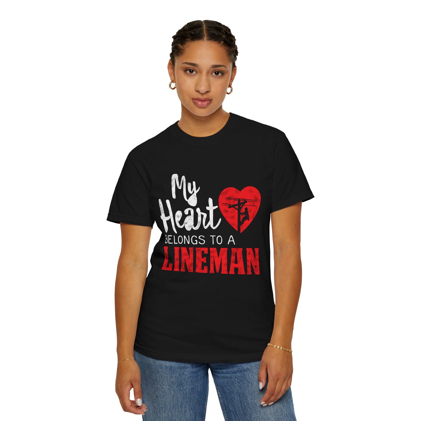 My Heart Belongs to a Electric Cable Lineman gift Unisex Garment-Dyed T-shirt