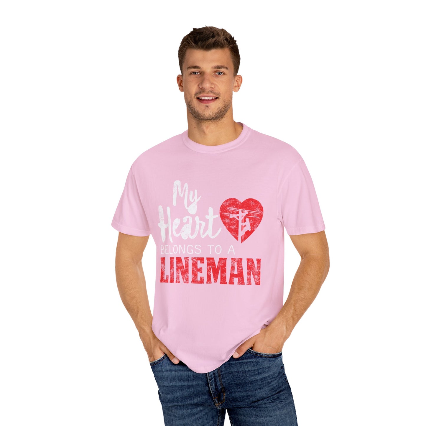 My Heart Belongs to a Electric Cable Lineman gift Unisex Garment-Dyed T-shirt