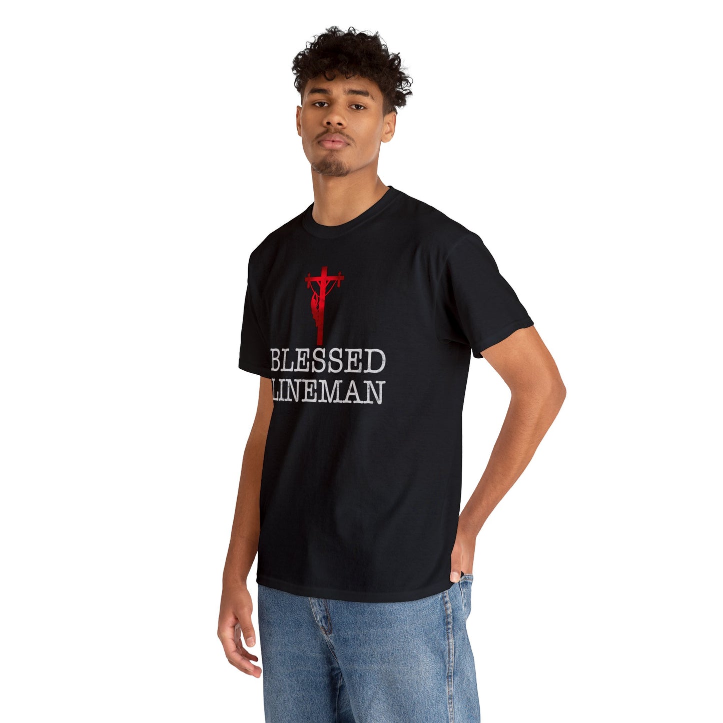 Blessed Lineman gift for Christian Lineman Unisex Heavy Cotton Tee