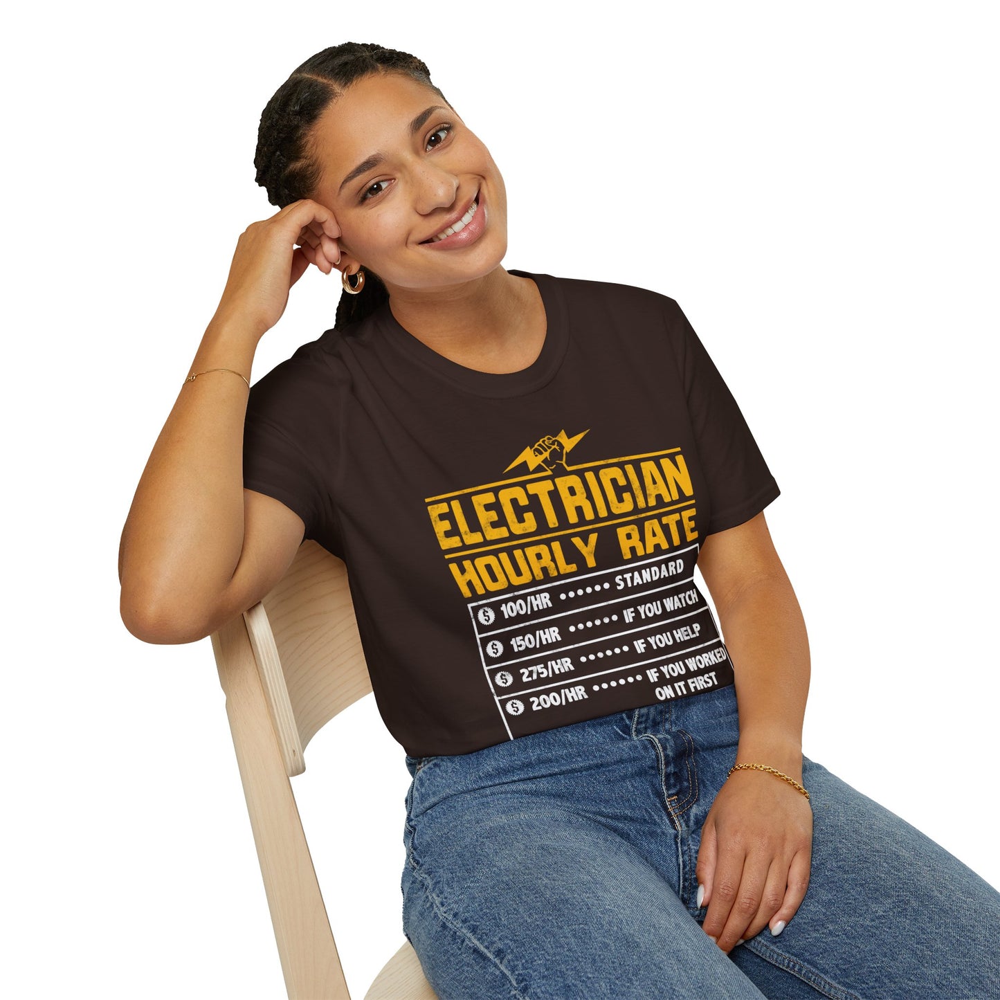 Funny Electrician Gifts - Electrician Hourly Rate Unisex Softstyle T-Shirt