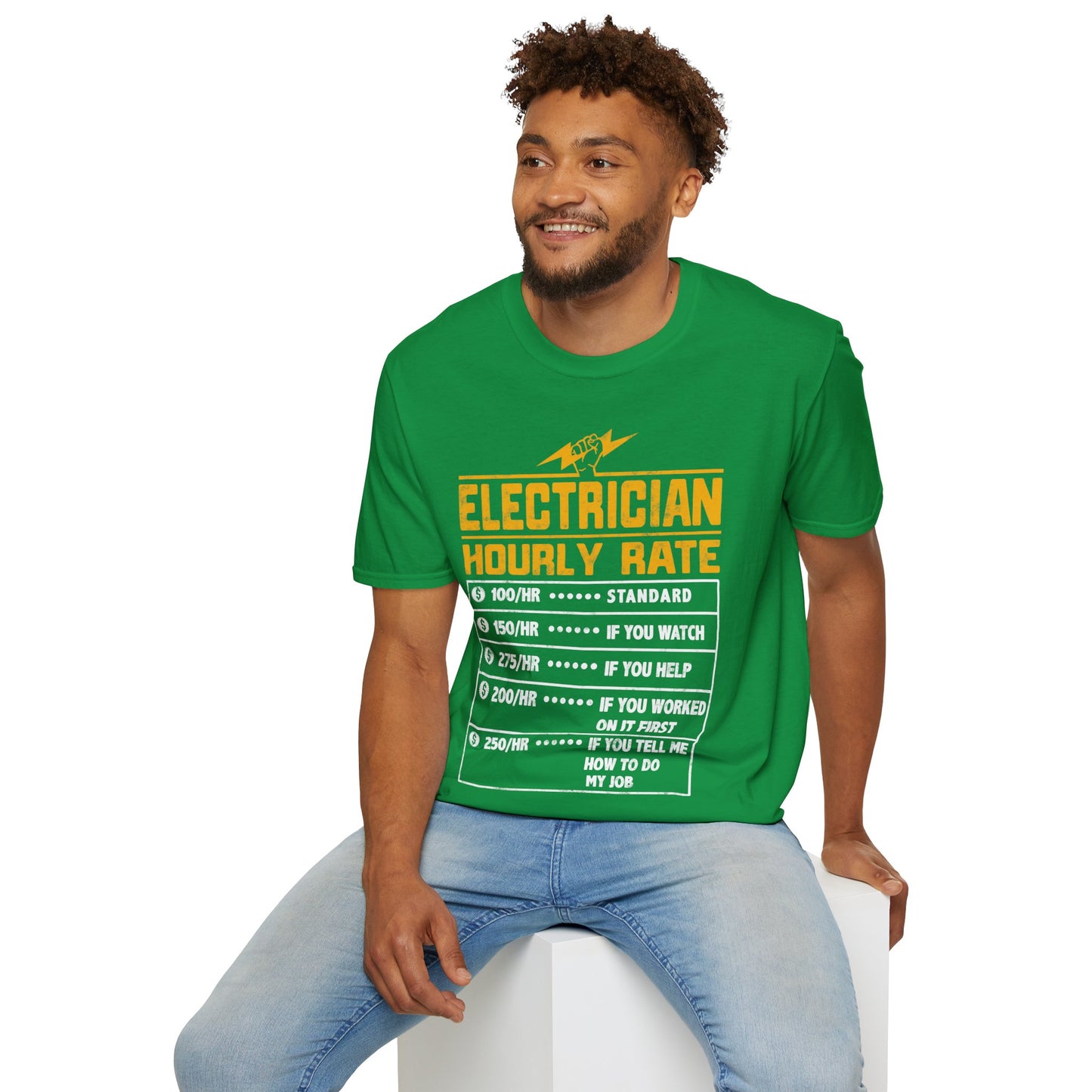 Funny Electrician Gifts - Electrician Hourly Rate Unisex Softstyle T-Shirt