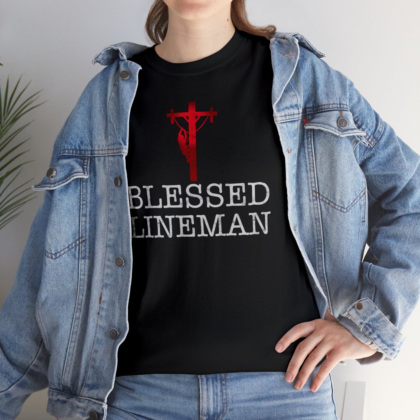 Blessed Lineman gift for Christian Lineman Unisex Heavy Cotton Tee