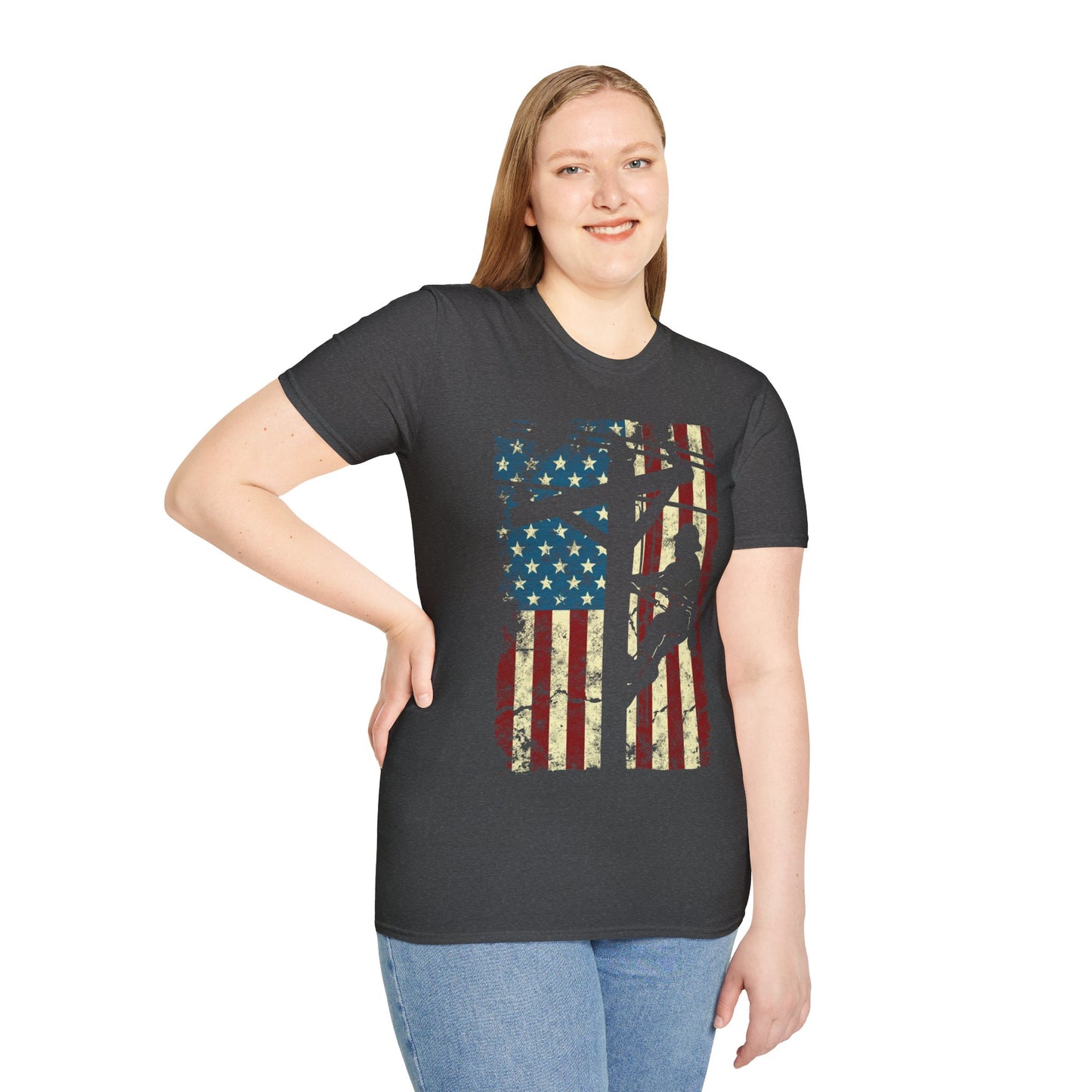 American Flag Electric Cable Lineman Gift 4th of July