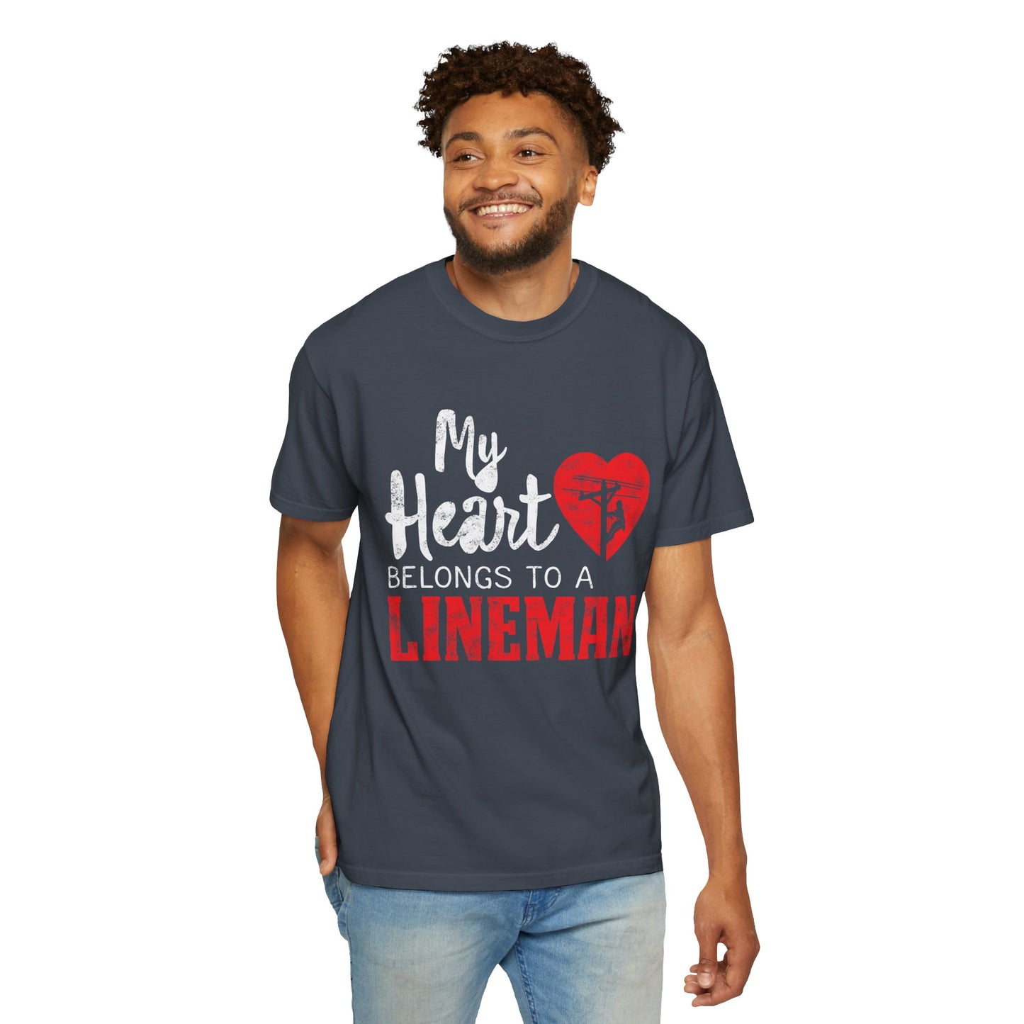 My Heart Belongs to a Electric Cable Lineman gift Unisex Garment-Dyed T-shirt