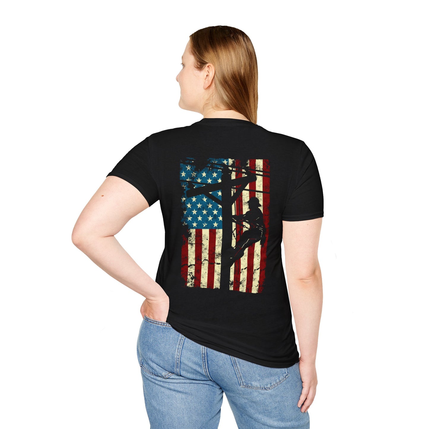 Electric Cable Lineman Distressed Patriotic American Flag Gift