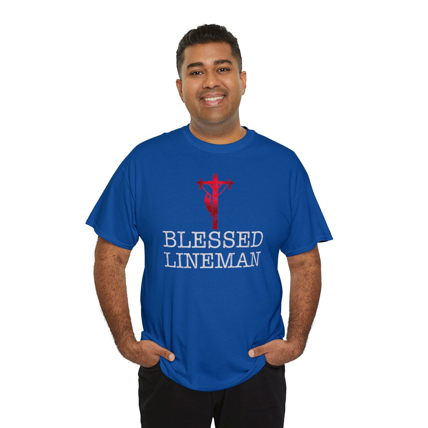Blessed Lineman gift for Christian Lineman Unisex Heavy Cotton Tee