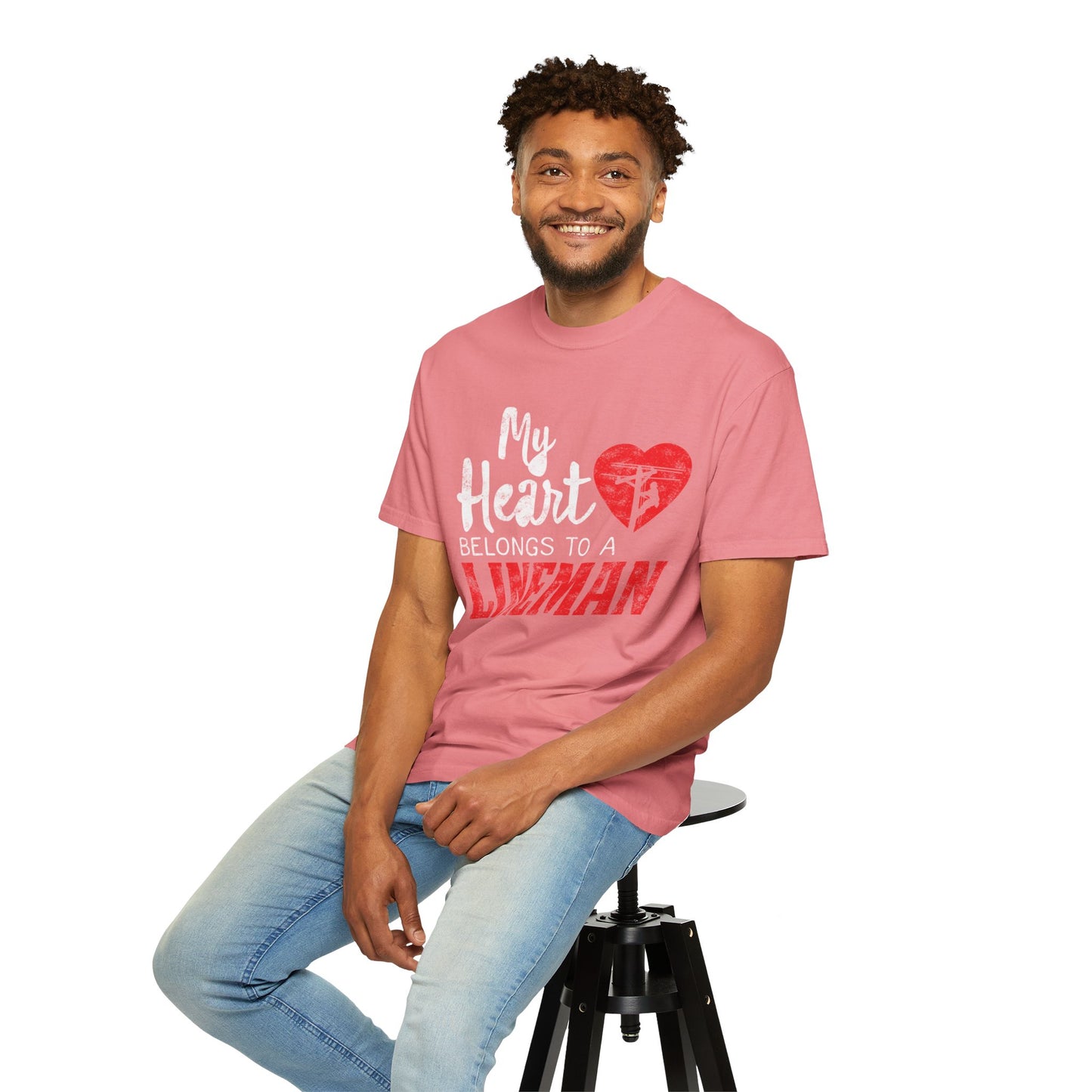 My Heart Belongs to a Electric Cable Lineman gift Unisex Garment-Dyed T-shirt