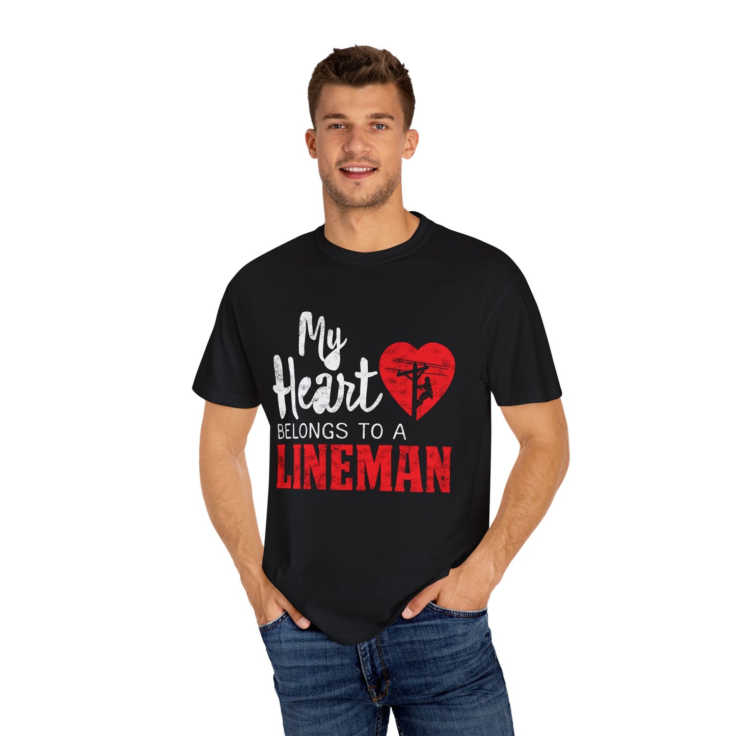 My Heart Belongs to a Electric Cable Lineman gift Unisex Garment-Dyed T-shirt