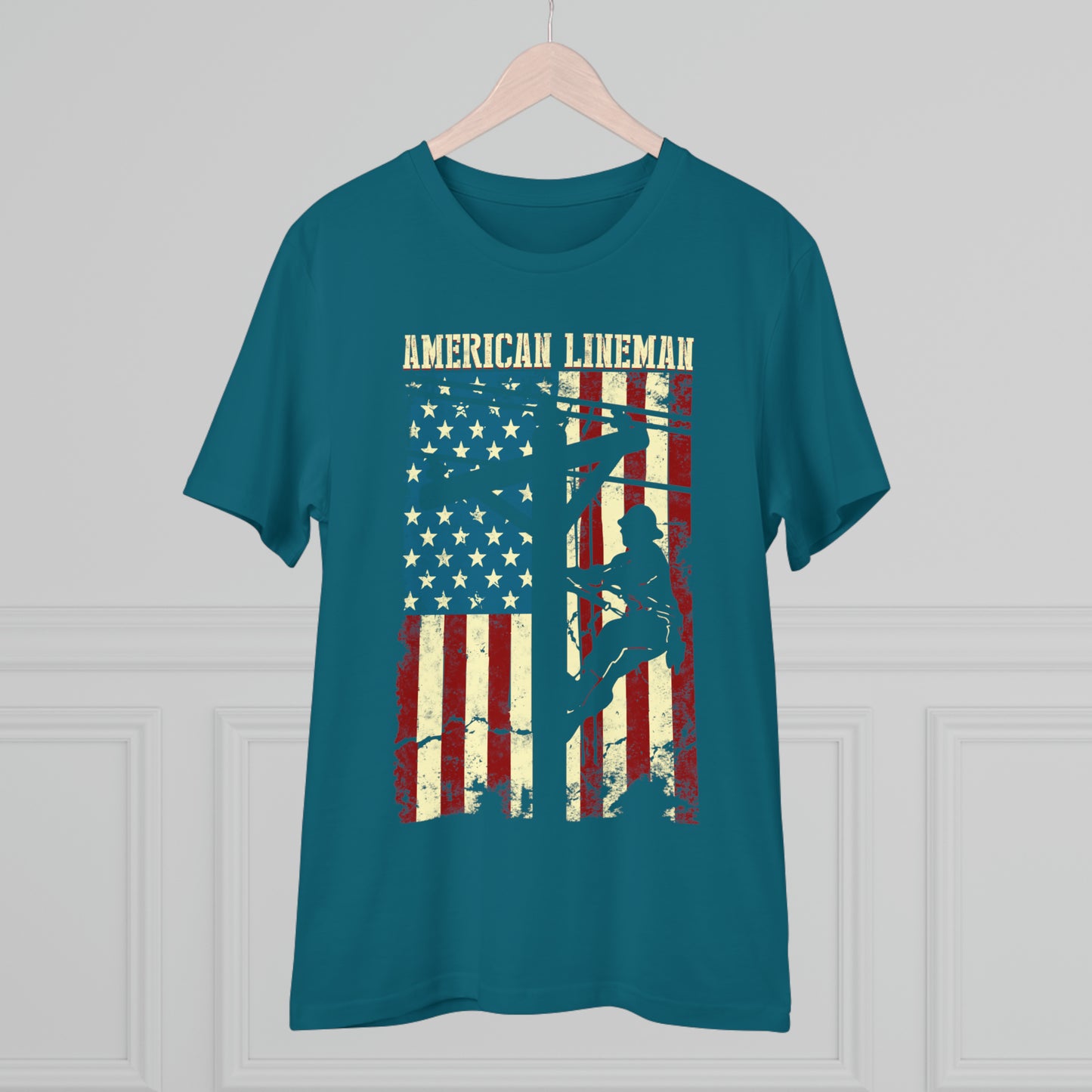 Lineman American Flag Gift For Patriotic Lineman Organic Creator T-shirt - Unisex